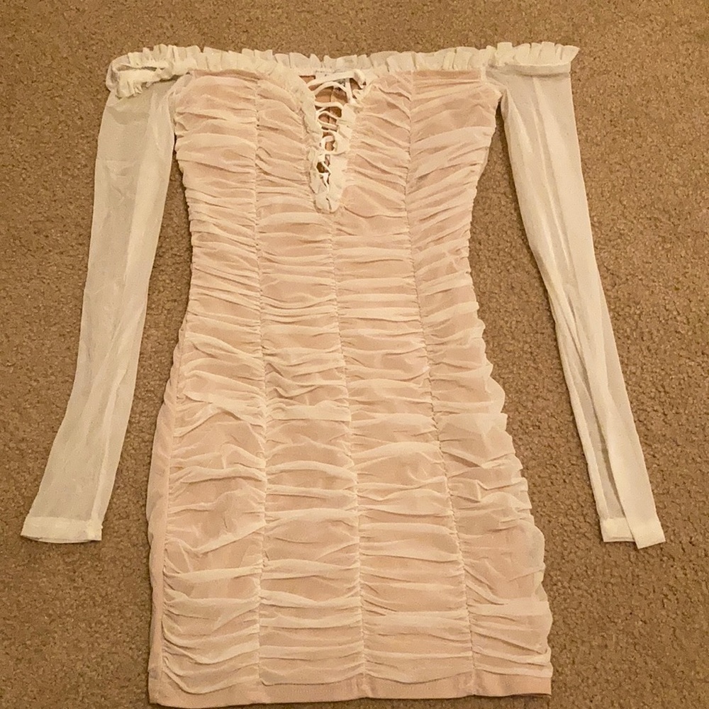 White/off white mesh Fashionnova mini dress